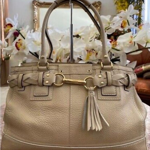 Coach Hampton Beige Pebbled Leather Braided Band Large Tote Bag w/ DUSTBAG - Picture 1 of 4